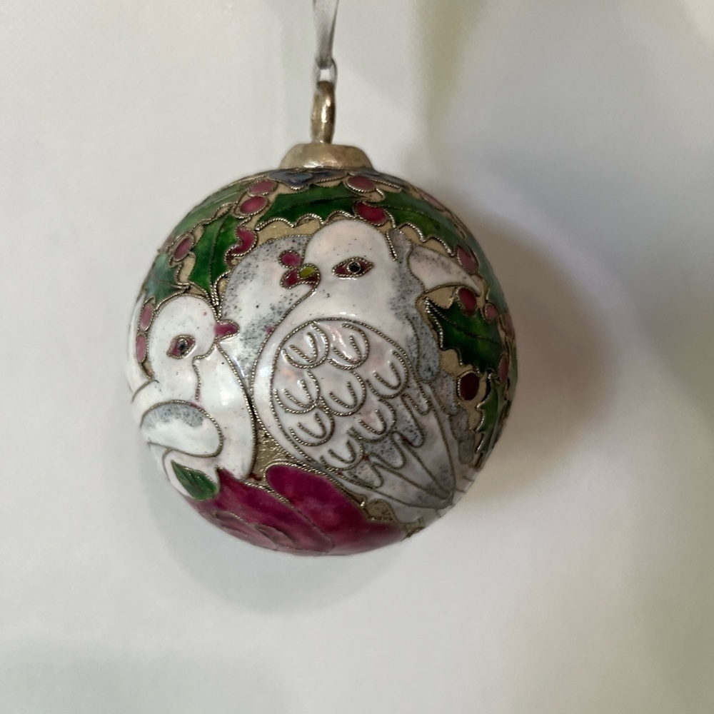 Christmas Ornament Enamel Cloisonné Ball Two Turtle Doves